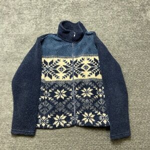 Vintage Outbrook Fleece Jacket Girls M 8/10 Navy Blue Full Zip Snowflake Nordic